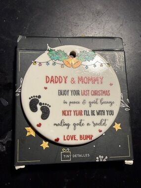 Daddy & Mommy Memorial Christmas Ornament - White with Red & Black Text